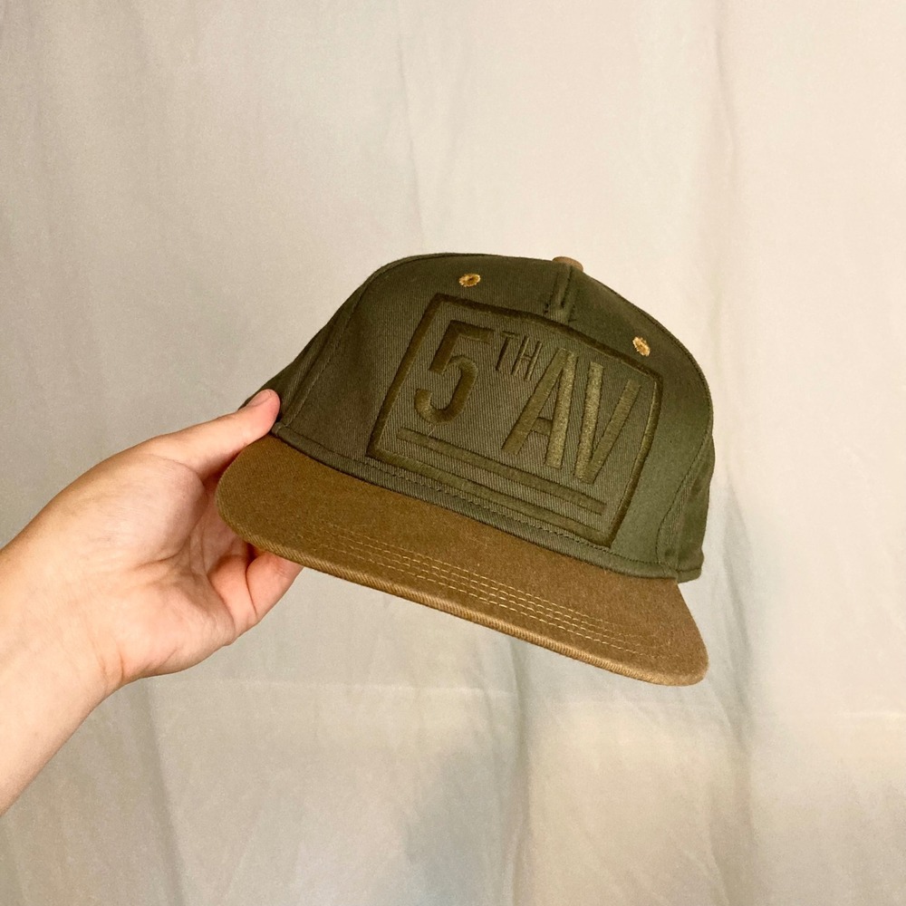 5th AV Snapback Hat Olive Green Brown Two Tone Flat Bill Adjustable Cap Urban